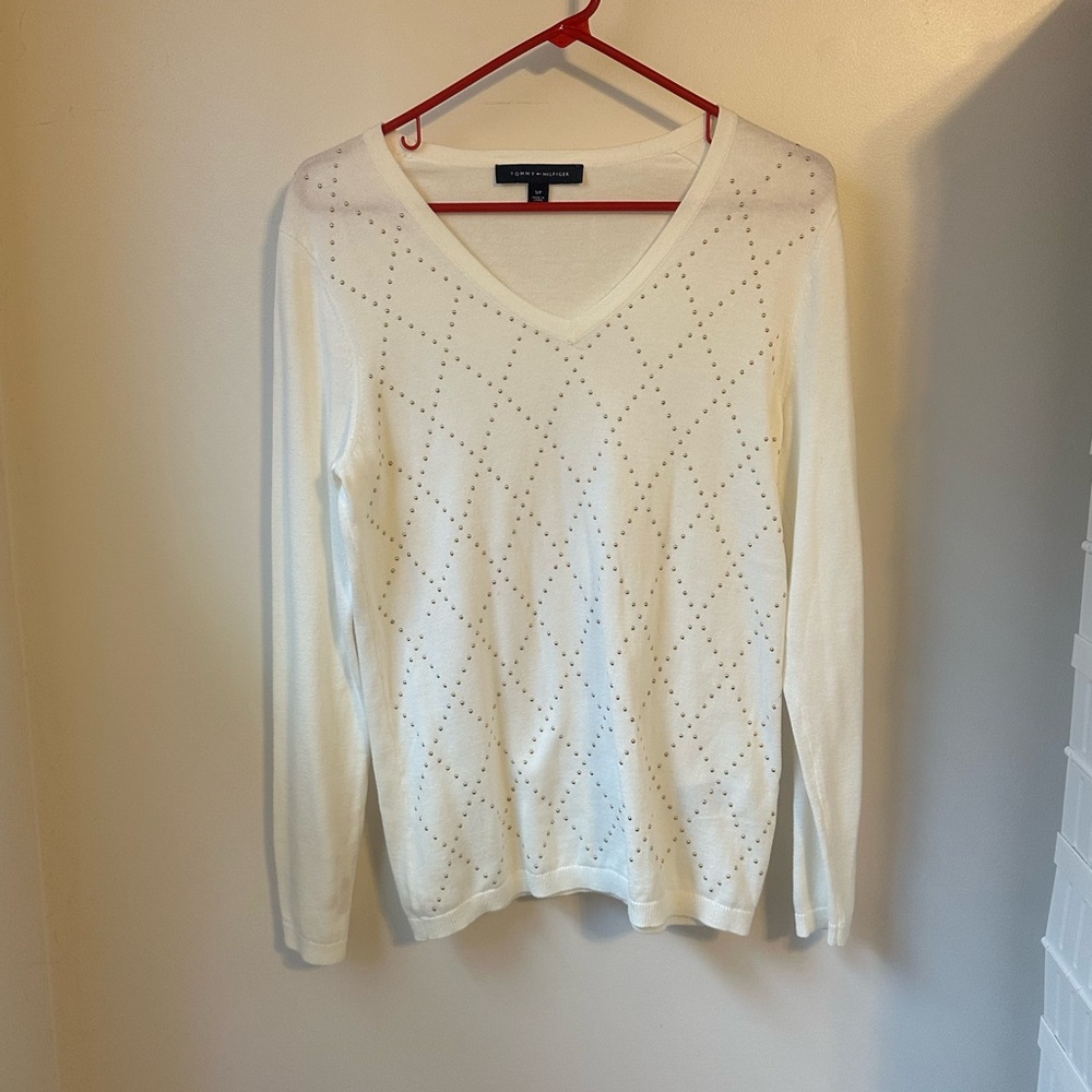Tommy Hilfiger white sweater with gold‎ beads